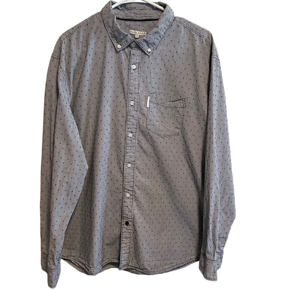 MARK ECKO- Men’s White & Black Long Sleeve Button Down Swiss Dot Shirt, Size XL